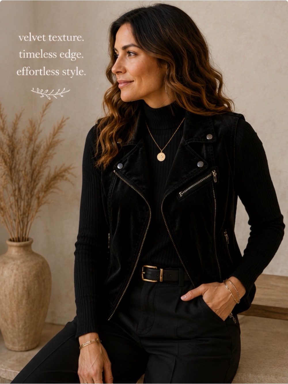 Lauren Ralph Lauren 1X Black Velvet Moto Vest Biker Zip Plus Size Quiet Luxury